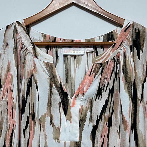 BELLE by KIM GRAVEL Tie-Dye Watercolor 4X Tunic Flowy Blouse Smocked Cuff Sleeve - Picture 9 of 14